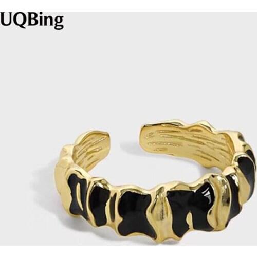 Geometric Gold/ Silver Color Dark Epoxy Crinkle Rings Wholesale For Women Finger Hand Jewelry Gifts