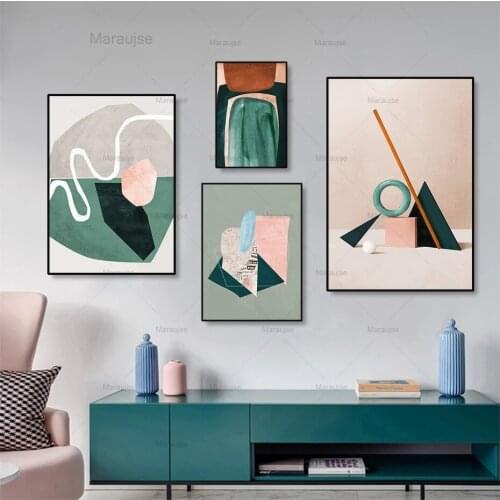 Mininalist Geometric Abstract Poster Canvas Paintings Green Wall Art Pictures Prints and Posters For Living Room Home Decoration
