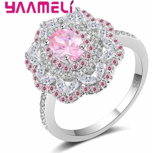 Paved Cubic Zircon Beautiful Pink Flower Shape Finger Rings New Arrival Jewelry Gift For Women 925 Sterling Silver