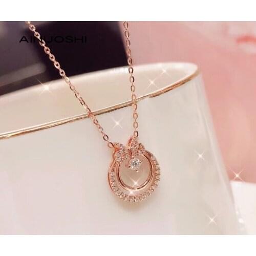 AINUOSHI Fashion Knot Pendant Necklace for Women Zircon Circle 925 Sterling Silver Chain Necklace Wedding Engagement Jewelry