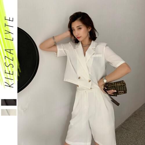 Women Blazer Suit Causal Single Button Short Blazer Half Pants Two piece Sets 2020 Summer Office Ladies Short Pant Suits