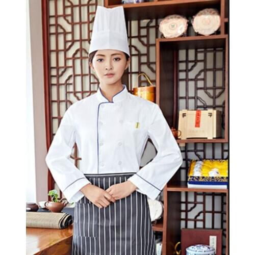 Unisex Chefs-Uniform Long Sleeve Double-Breasted Men Women Chef Coat L-3XL