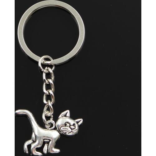 Fashion 30mm Key Ring Metal Key Chain Keychain Jewelry Antique Bronze Silver Color Plated Cat 30x22mm Pendant