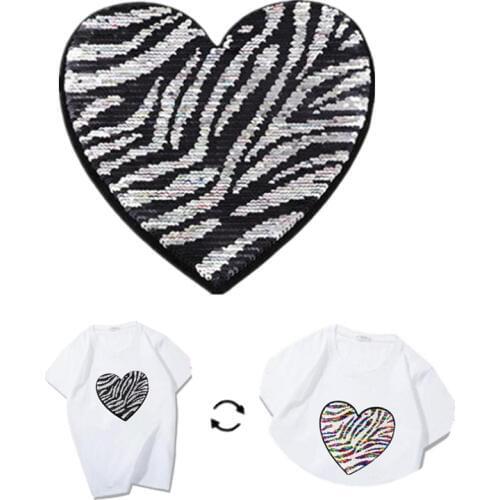 Sequins Patch Zebra Print Reversible Change Color AB Patches For Clothing Logo Strange Things Stickers Deal With It Tshirt Coat