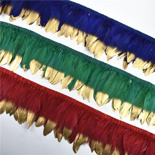 2Meters Gold Silver Dipped Goose Feathers Trim on Tape Fringe Ribbon Feather for Crafts Dress Clothing Holiday Decoration Decor