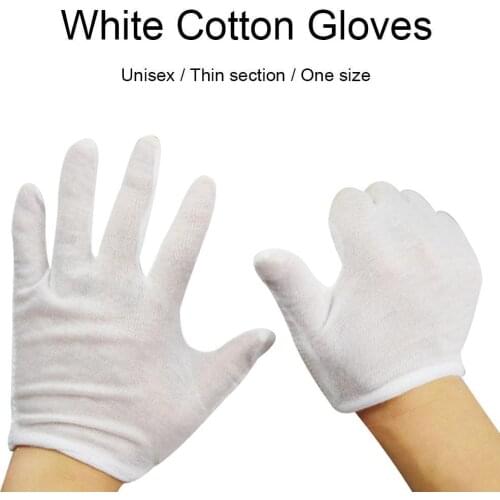 5 Pair Pure White Cotton Gloves Moisturising Beauty Magician Waiters Eczema Butler Labor Gloves Training Wear Gloves Etiquette