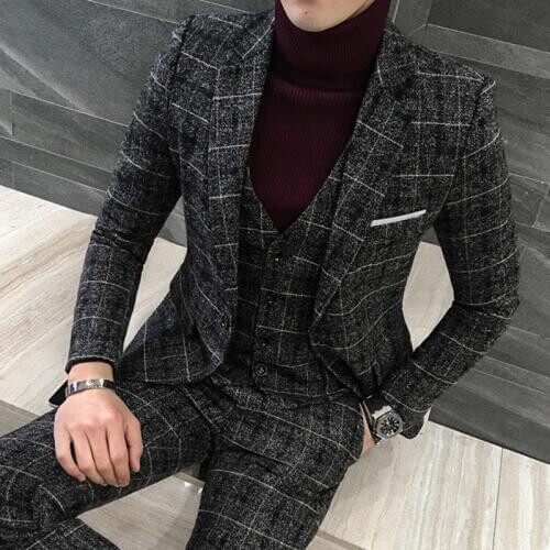 Jacket + Vest + Pants ) Premium Brand Fine Mens Slim Formal Business Suit Grooms Best Man Wedding Party Dress Suits 3 piezas