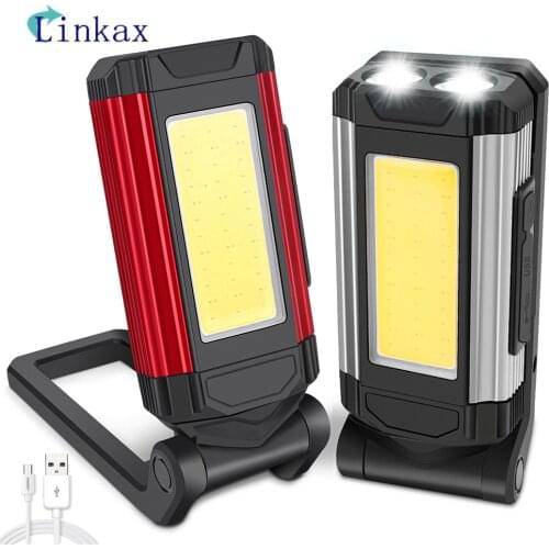 Portable XPE+COB LED Flashlight USB Rechargeable Torch Work Light Foldable Emergency Camping Lamp Waterproof With Magnet Hook