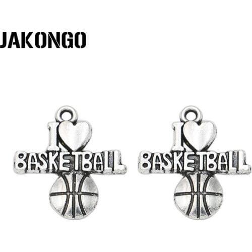 JAKONGO Antique Silver Plated Basketball Charms Pendants for Bracelet Jewelry Making Accessories DIY Handmade Craft 21x19mm