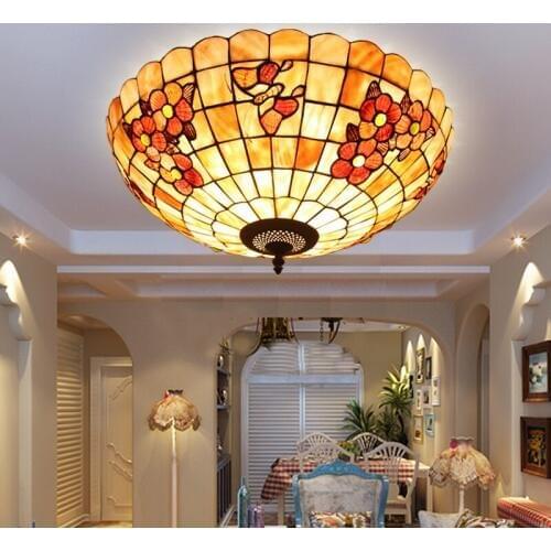 European Tiffany ceiling retro shell Mediterranean Sea pastoral Ceiling Lights luminaria teto Ceiling Lamps 20inch