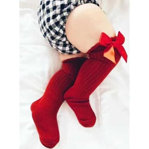 Newborn Toddler Baby Socks Girls Fashion Bowknot Socks Stylish Solid Color Knee-high Socks For Kids Girls Stockings Casual Wear