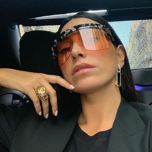 Super Big Frame Rimless Windproof Outdoor Sunglasses For Women 2020 Brand Designer Flower Print Sun Glasses Men Oversize Eyewear