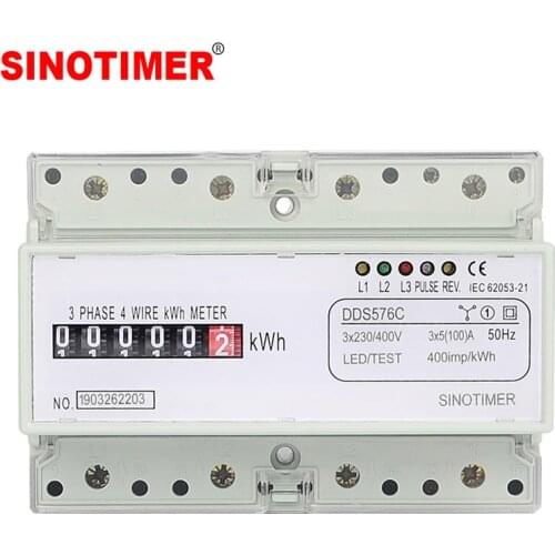 Three Phase 4 Wires Analog Power Electric Electricity kWh Meter Counter Energy Power Consumption DIN Rail AC 380V 400V 100A 50Hz