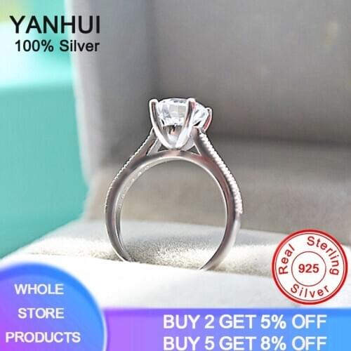Have Certificate 100% Original 925 Solid Silver Wedding Engagement Ring Four Claws Inlay Zirconia Women Anniversary Gift Jewelry