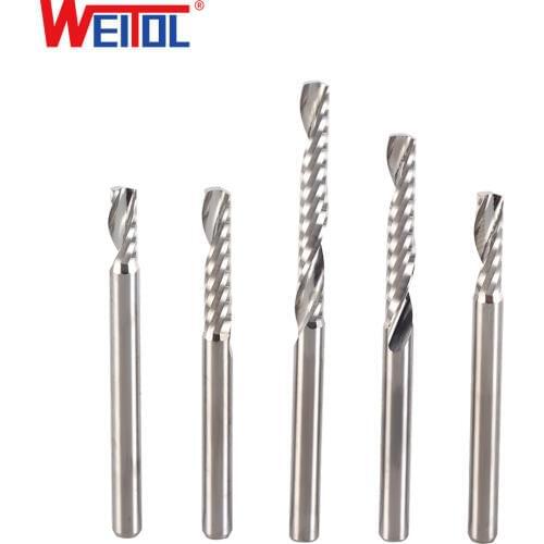 WeiTol 10pcs one flute spiral bit carbide end mill 1 flute milling cutting tools CNC machine tools for acrylic