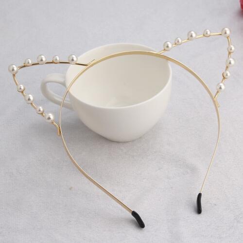 10pcs Girls Cat Ears Headbands For Women Pearl Rhinestone Alloy Headband Cute Head Band Hair Accessories