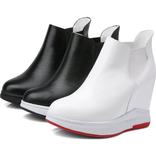 Punk Trainers Women Slip On Genuine Leather Wedges High Heel Platform Pumps Shoe Female Round Toe Fashion Sneakers Casual Shoes