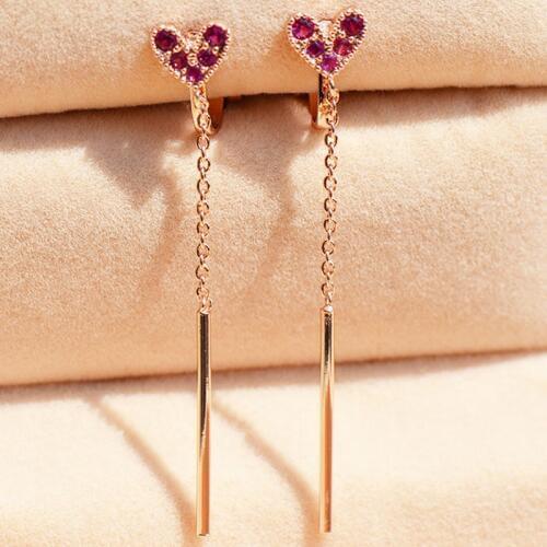 JIOFREE 1 Pair fashion long Rose Red Rhinestone Clip on Earrings Without Piercing For Women Ethnic Earrings Statement Jewelry