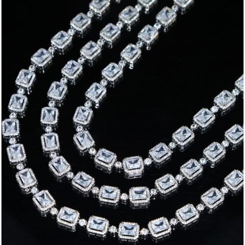 Iced out bling women choker gemetric round rectangle cz cluster charm beads Ice tennis necklace