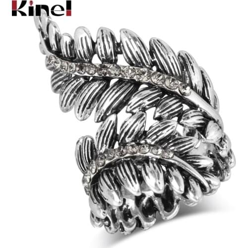 Kinel Luxury Boho Women Fashion Antique Rings For Silver Color Punk Leaf Ring Vintage Jewelry Love Party Crystal Gifts 2018 New