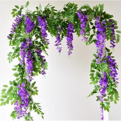 170cm Wisteria Artificial Flowers Liana Silk Plants Foliage Wall Hanging Garland Rattan Bride Flower Home Wedding Arch Decor