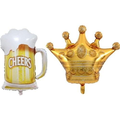 2pcs Giant Beer And Gold Crown Foil Balloons Party Aluminium Ballons Birthday Party Decorations Adult And Kids Decor For Home
