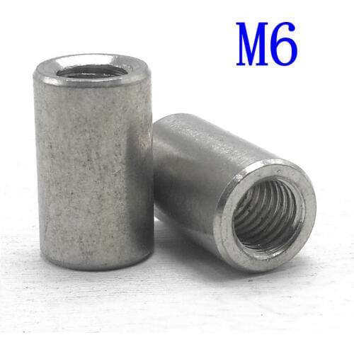 2pcs/Lot 304 Stainless Steel Extension And Thick Round Joint Nut M6*10/15/20/25/30 Cylindrical Screw Rod Welded Round Nut