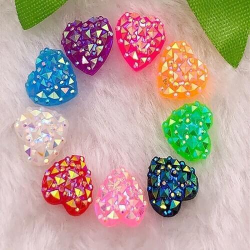 30pcs 12mm AB Heart Resin Rhinestone Scrapbook Wedding DIY Crafts