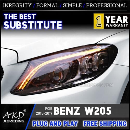 For Car Benz W205 Head Lamp 2014-2018 Car Accessory Fog Lights Day Running Light DRL H7 LED Bi Xenon Bulb C260 C300 Headlights
