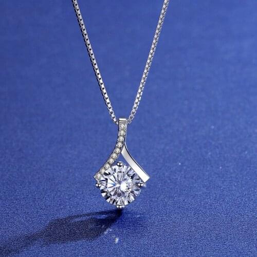 BOEYCJR 925 Silver 0.5ct/1ct/2ct D color Moissanite VVS Engagement Elegant Wedding Pendant Necklace for Women Anniversary Gift