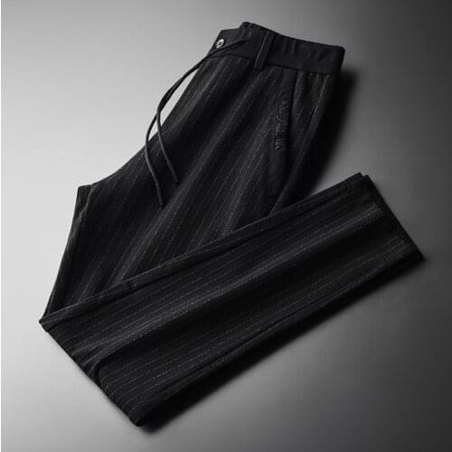 Classic Vertical Stripe Pants Man Plus Size 4xl Elastic Waist Soft Fabric Spring Men Casual Pants Luxury Slim Fit Mens Trousers