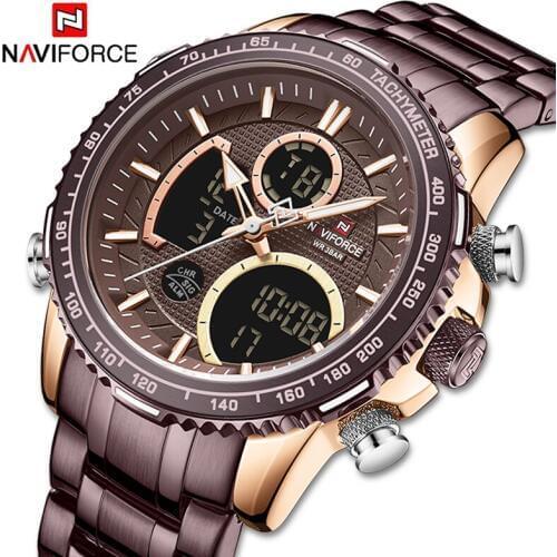 NAVIFORCE Watches Mens Digital Sport Watch Military Quartz Wristwatch Male Steel strap Waterproof Luxury Clock Relogio Masculino