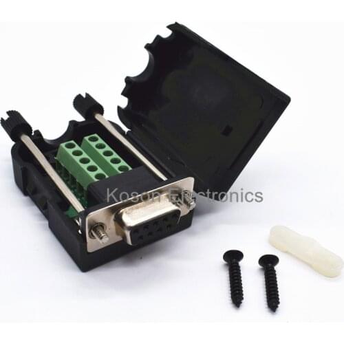 DB9 Female 9Pin Plug Breakout Board Terminals Connector Screw Type Black Plastic Cover