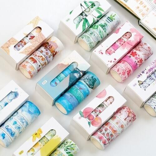 5 Pcs/Box Beautiful Flower Washi Tape DIY Decoration Scrapbooking Planner Masking Tape Adhesive Tape Label Sticker Stationery