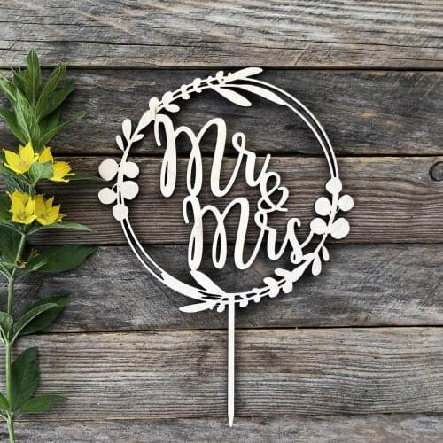 Wooden Mr&Mrs Cake Topper Acylic Widding Cake Topper Mirror Rose Silver Gold Black Cake Decorations Supplies Engagement Gifts