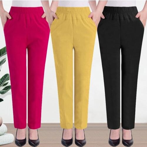 Middle-aged Mother Casual Pants High-waist Womens Trousers Plus Size Summer Thin Loose White Female Cotton Ankle Length Pants