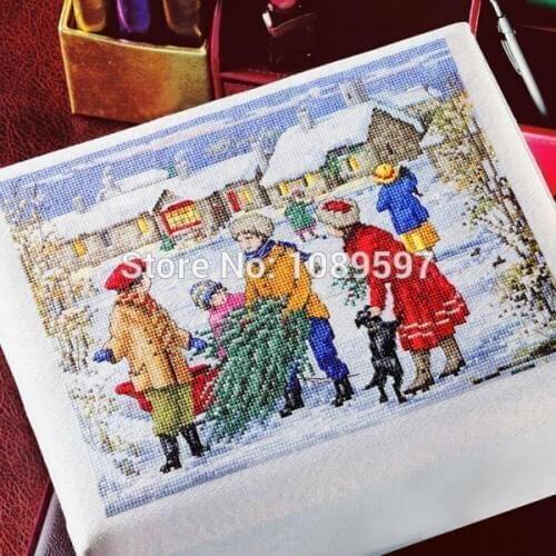 Fishxx Cross-Stitch Col190-4 portrait [Happy Christmas] view of the winter,printing,100% accurate pattern,11CT