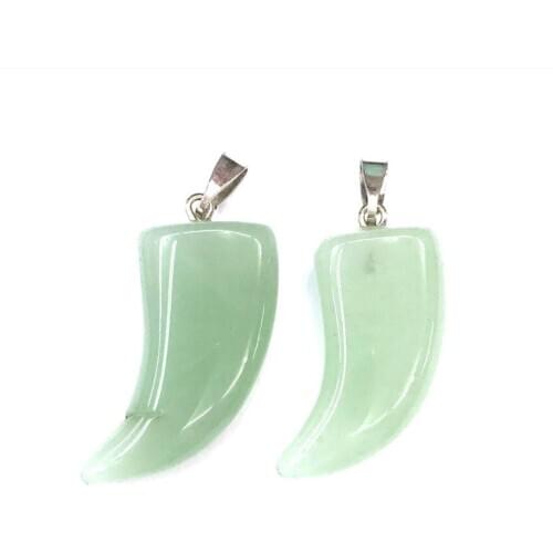 FYJS Unique 2 Pcs Silver Plated Horn Shape Green Aventurine Pendant Tiger Eye Stone Fashion Jewelry
