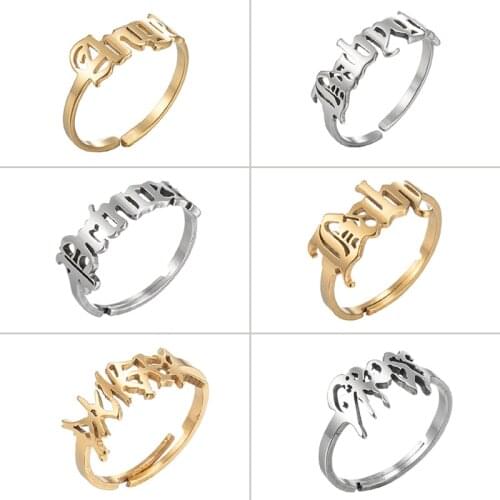 Stainless Steel Art Letter Ring Stainless Steel Jewelry Punk Gross Angel Babygirl Princess Open Rings for Women Best Friend Gift