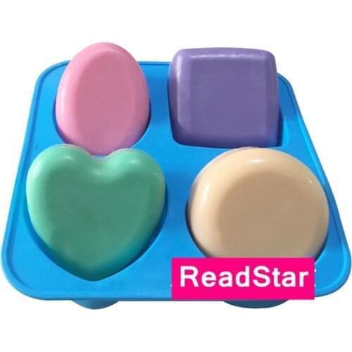 4 hole Combined Silicone moulds 4 cavities square/ Round/oval/heart Soap Cake Baking Pudding Jelly Cocolate Cake silicone Mold