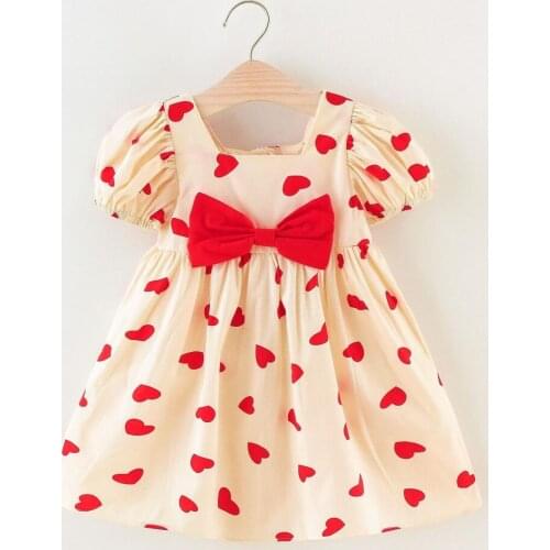 Summer Girls Princess Dress Casual Cute Love Print Kids Dresses for Chhildren Birthday Party Clothing Toddler Clothes 2 3 4 5 6y