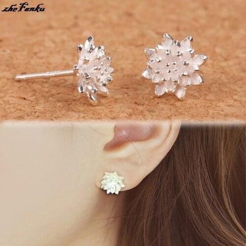 Cute Female Handmade Jewellery Womens Sliver Color Flower Ear Stud Earrings