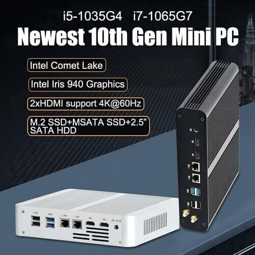 2021 Eglobal Mini PC Gaming Computer Core I5 1035G4 I7 1065G7 Iris 940 Windows 10 Pro 4K Computer 2xHDMI 2xLAN 4G Portable Pc