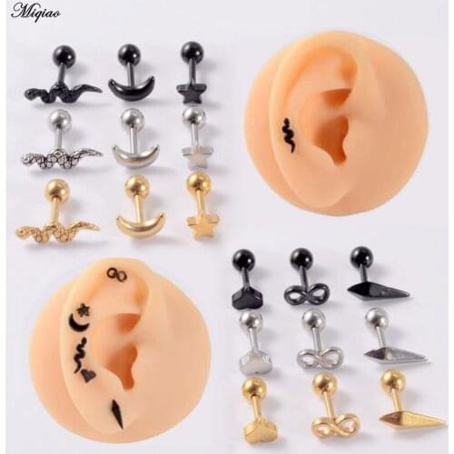 Miqiao 2pcs New Stainless Steel Love Moon Stud Earrings Five-Star Earrings Small Snake Steel Ball Stud Earrings