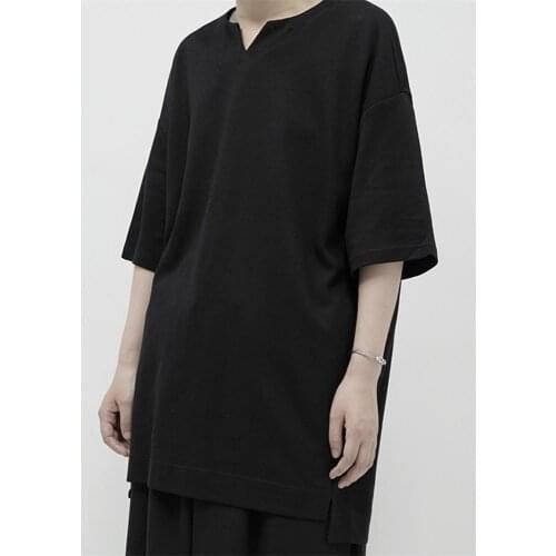 Large couples dark Yamamoto style personalized collar mens T-shirt short sleeve trendy clothes mens loose shoulders in summer