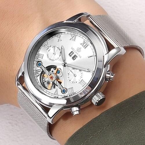 MGORKINA Mens Watches Man Automatic Mechanical Tourbillon Watches Men Wristwatches Stainless Steel Mesh Strap Relogio Masculino