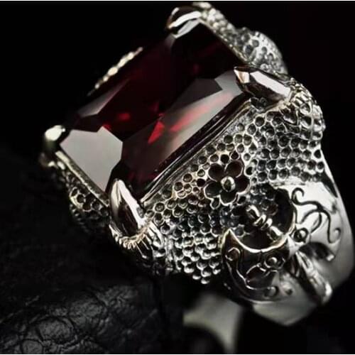 925 silver domineering personality trend Korean ruby ring European and American retro punk mens ring