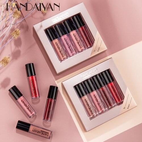FLD 4-piece Lip Gloss Set Gift Box Mirror Lip Glaze Matte Mist Liquid Non Stick Cup Lip Gloss Liquid Lipstick Private Label Z013