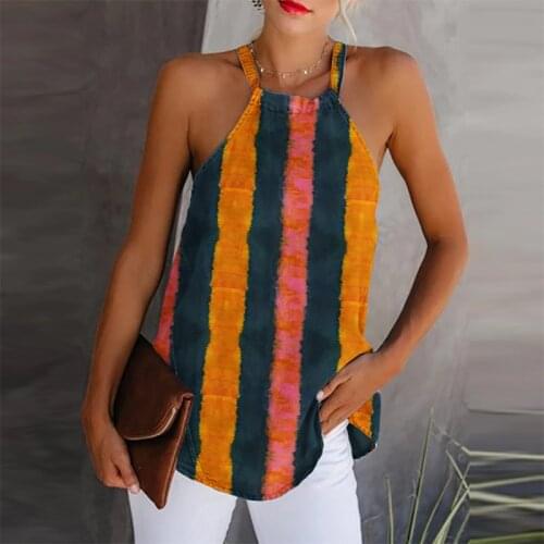 2021 New Hot Selling Womens Sexy Loose Print Vest Suspender T-shirt Womens Summer