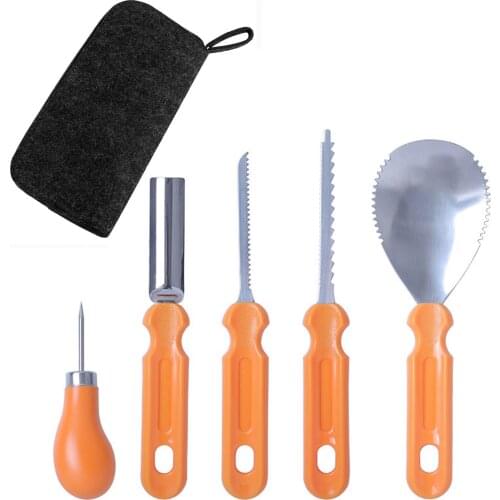 Halloween Pumpkin Carving Knife 5-piece Set With Tool Bag Childrens Carving Pumpkin Lamp Decoration Tool With Felt Apposite